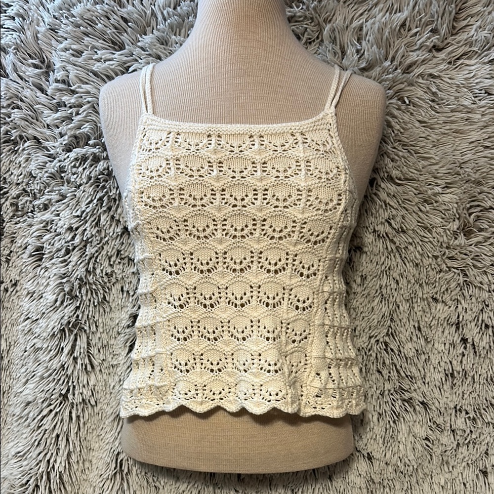 American Eagle Outfitters Cream Cropped Crocheted Top Festival Boho XXS NWT